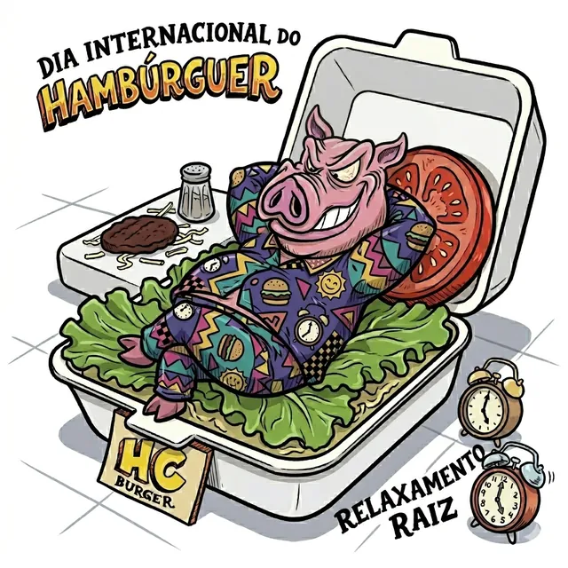 Porco do HC de pijama deitado na alface dentro da marmita