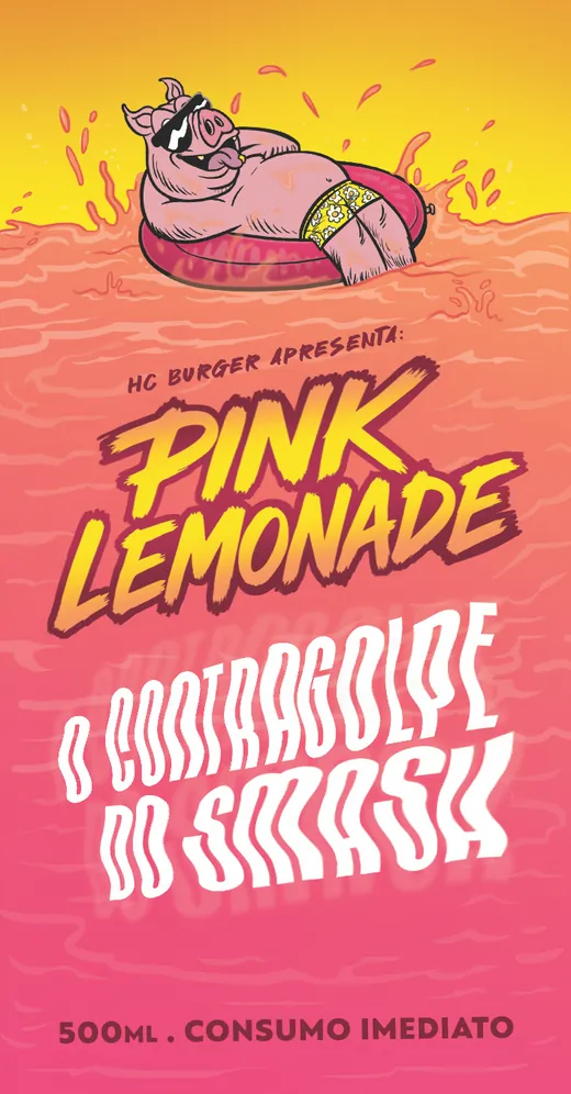 Rótulo da Pink Lemonade com o porco de óculos escuros numa boia
